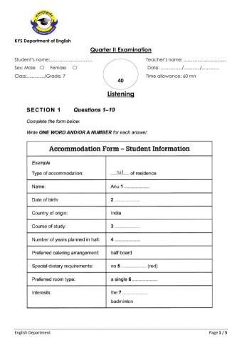 Grade7 Listening Test