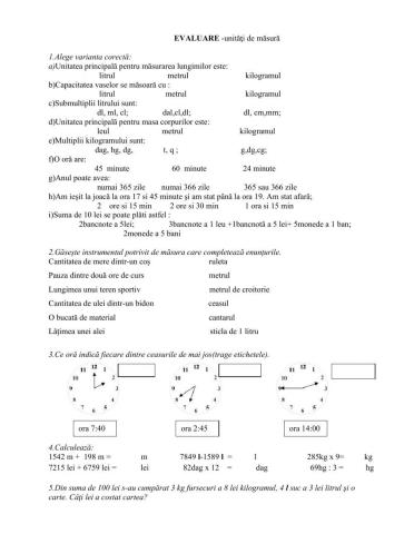 Evaluare: Unitati de masura