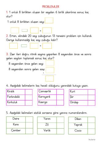 Matematik, Türkçe etkinlik