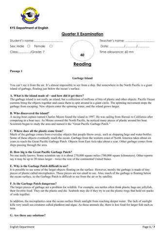 Grade7 Reading Test