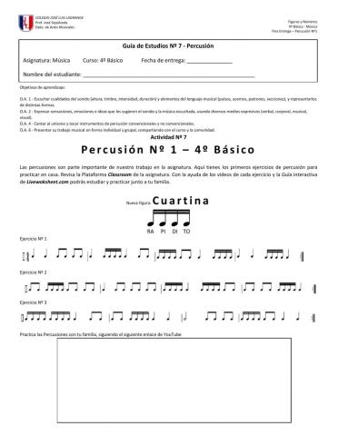 4º Básico Percusión Nº 1 Guía Interactiva