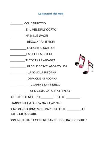 Canzone dei mesi da completare