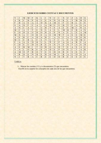 Sopa de letras cuentas contables y documentos