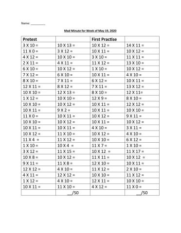 10,11 and 12 times table