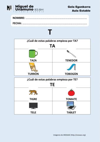 La T 2: Elige la que empieza por la sílaba…