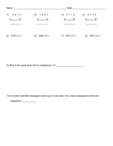 Multiplication Worksheet