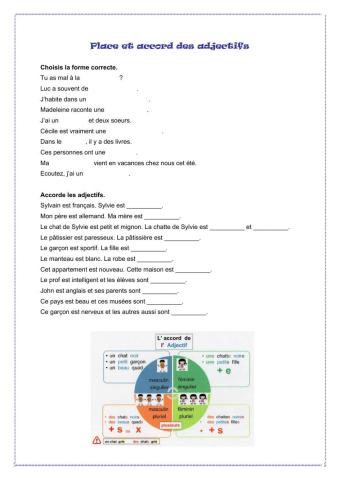 Place et accord des adjectifs