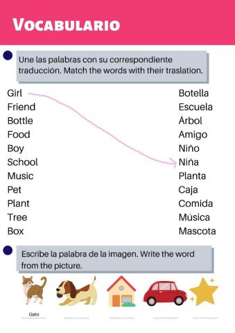 Vocabulario: unir con flechas y nombrar imágenes