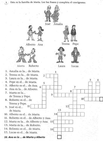 Crucigrama de miembros de la familia