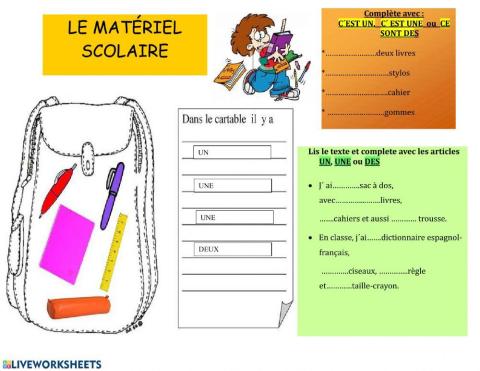 Le matèriel scolaire