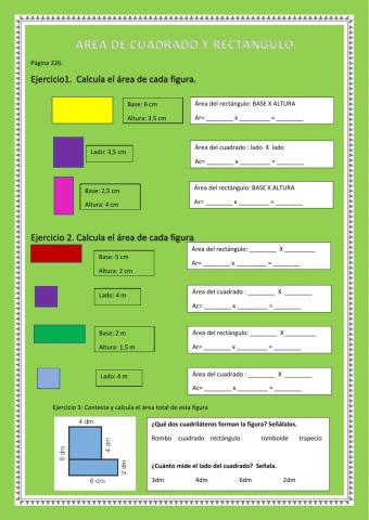 Area cuadrado y rectángulo