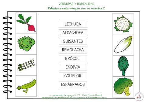 Las verduras: relaciona imagen y nombre 2