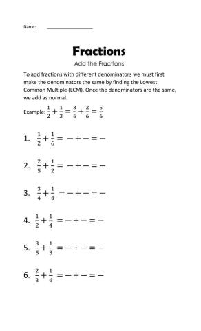 Adding and Subtracting Fractions with Unlike Denominators