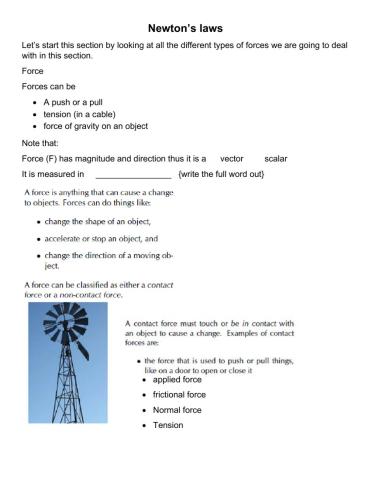 Newton worksheet 1