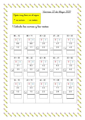 Sumas y restas sin llevar 2