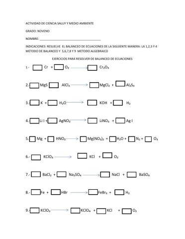 Balanceo de ecuaciones quimicas