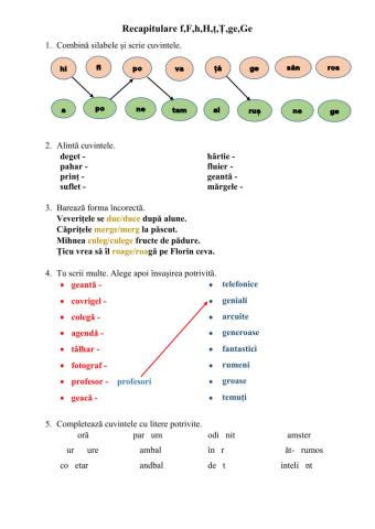 Recapitulare f, F, h, H, ț, Ț, ge, Ge