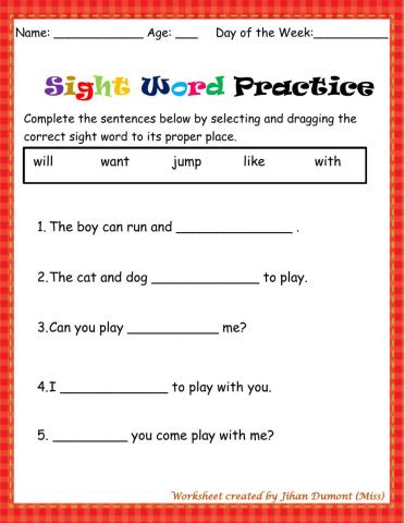 Sight word practice