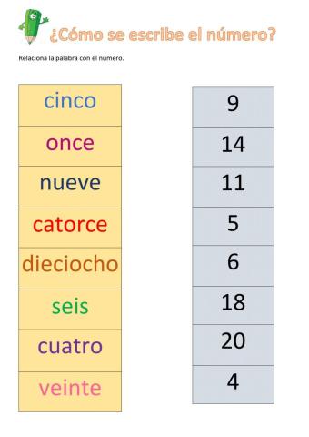 Relaciona la palabra con el número