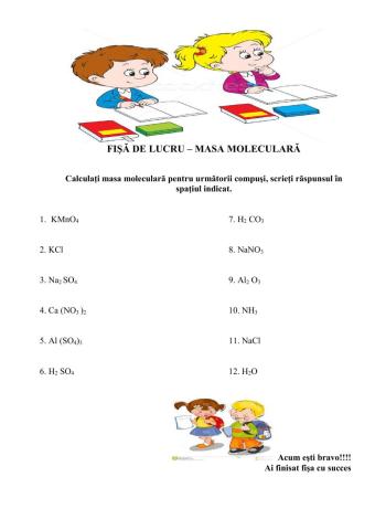 Masa moleculara - fisa de lucru