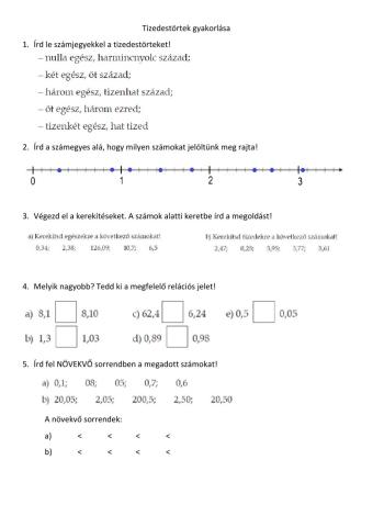 Tizedestörtek gyakorlása (1)