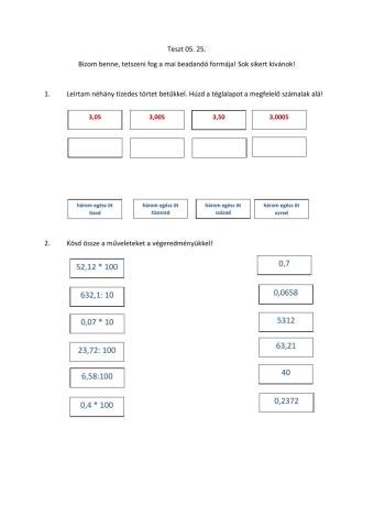 Tizedes törtek összeadása, kivonása, szorzás, osztás 10-zel,100-zal