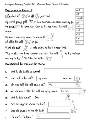 Grade 3 Term 2 Week 7 FAL:Afrikaans lf klank: Monday