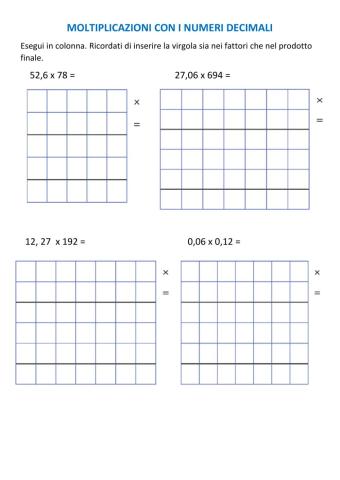 Moltiplicazioni con i decimali