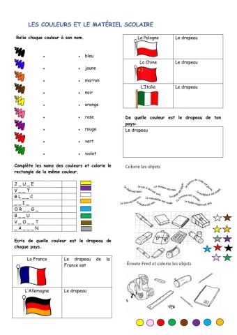 Les couleurs et le matériel scolaire