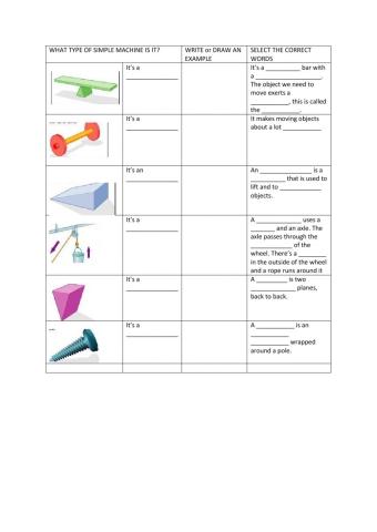 Simple Machines: Identify, Define, Match, Multiple Choice