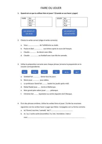 Faire ou jouer + SPORTS ET ACTIVITÉS