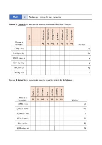 Révisions - 4 - convertir des mesures