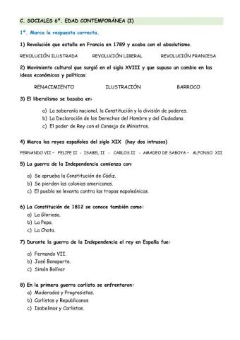 SIGLO XIX EN ESPAÑA  6º Curso