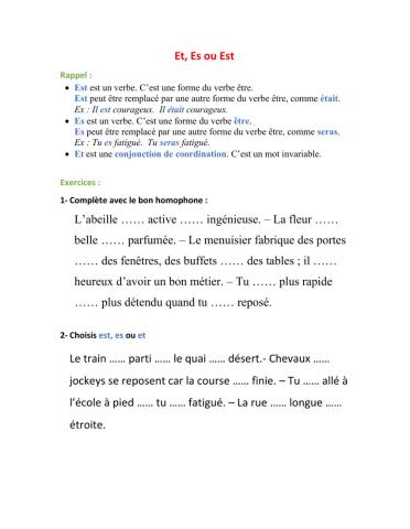 Homophones ES, EST, ET