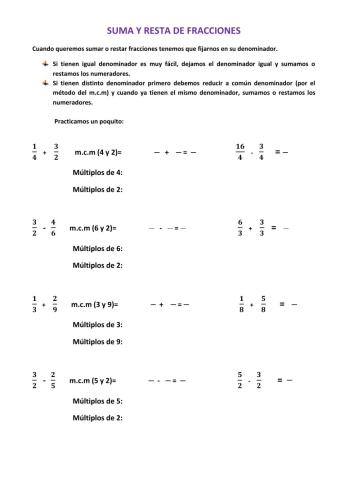Suma y resta de fracciones