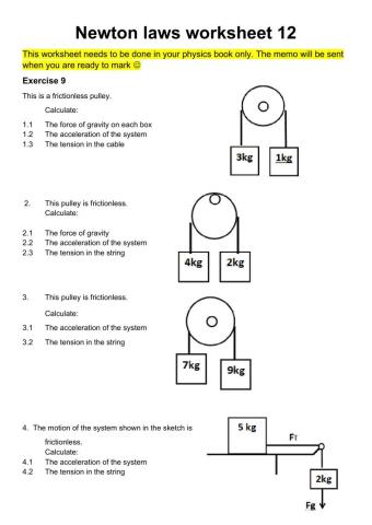 Newton worksheet 12