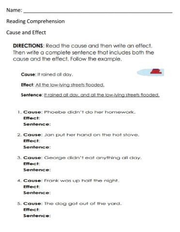 Reading Comprehension - Cause and Effect