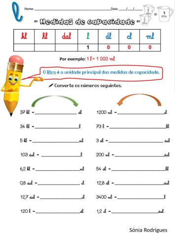 Medidas de capacidade - exercícios