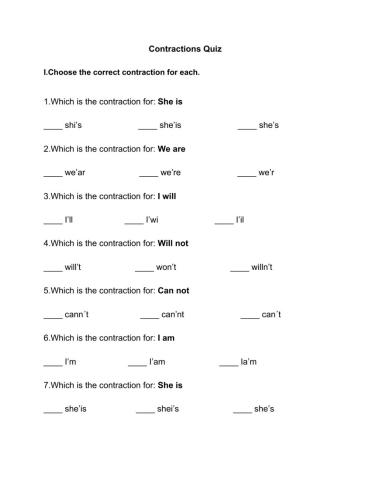 Contractions Quiz