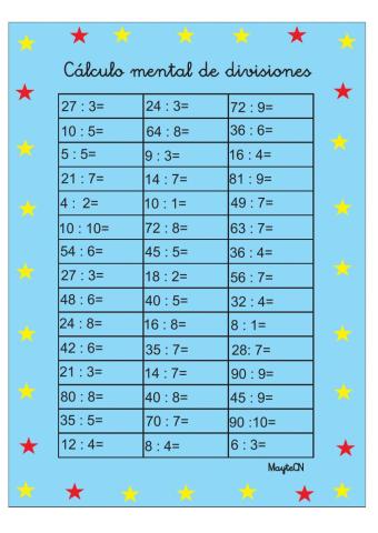 Cálculo mental de divisiones exactas