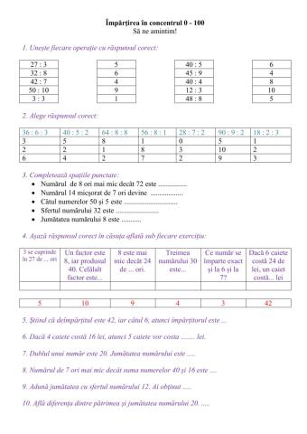 Împărțirea în concentrul 0 - 100