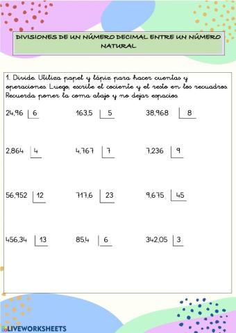 División de número decimal entre número natural