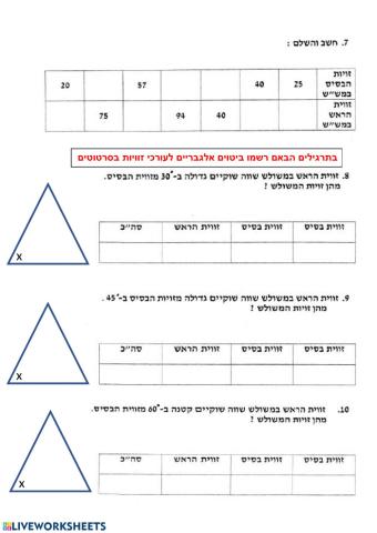 משולש שווה שוקיים- זוויות -משוואות 