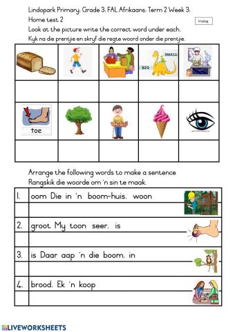 Grade 3: FAL Afrikaans Term 2 Week 3 Home-test: Friday