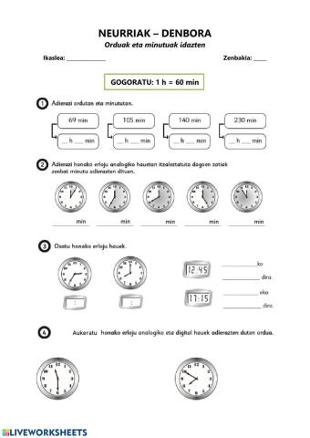 Denbora: orduak eta minutuak