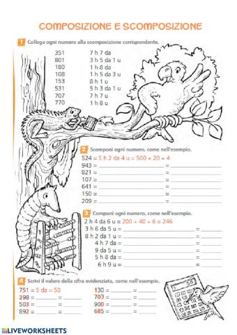Composizione e scomposizione dei numeri fino a 900