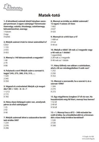 Matematika toto-3. osztály