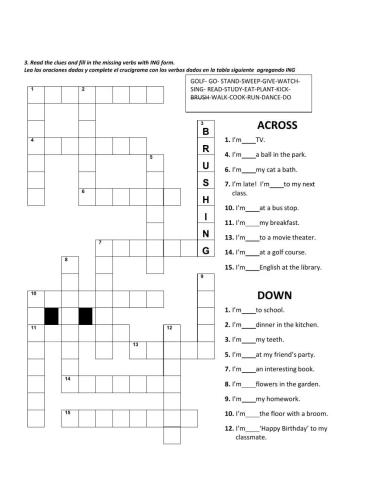 Present progressive ing form