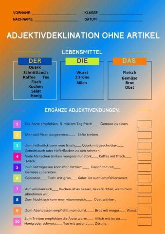 Adjektivdeklination ohne Artikel