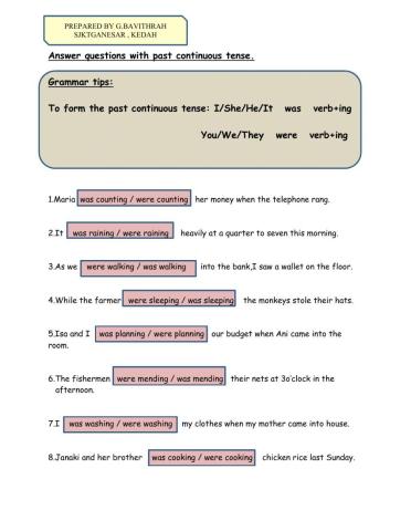 Past continuous tense